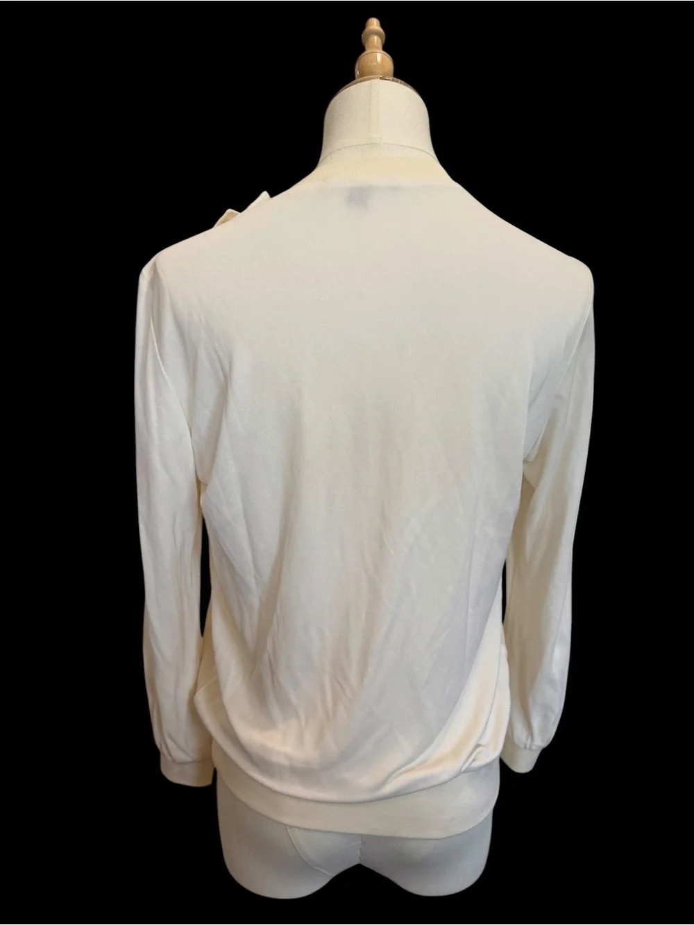 Louis Vuitton Monogram Front Cream Sheer-Sleeve Blouse with Bow Accent